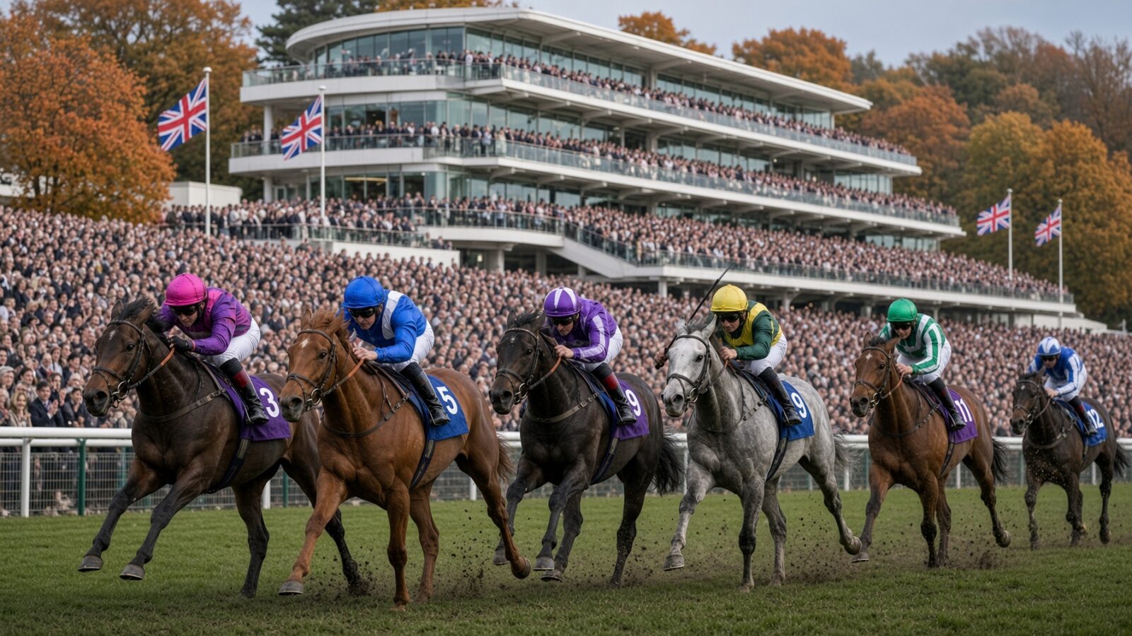 British Champions Day at Ascot, runners racing up the straight
