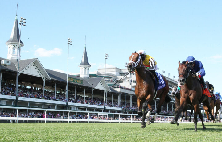 Thoroughbreds racing on the dirt on opening day of the Churchill Downs fall meet 2026.