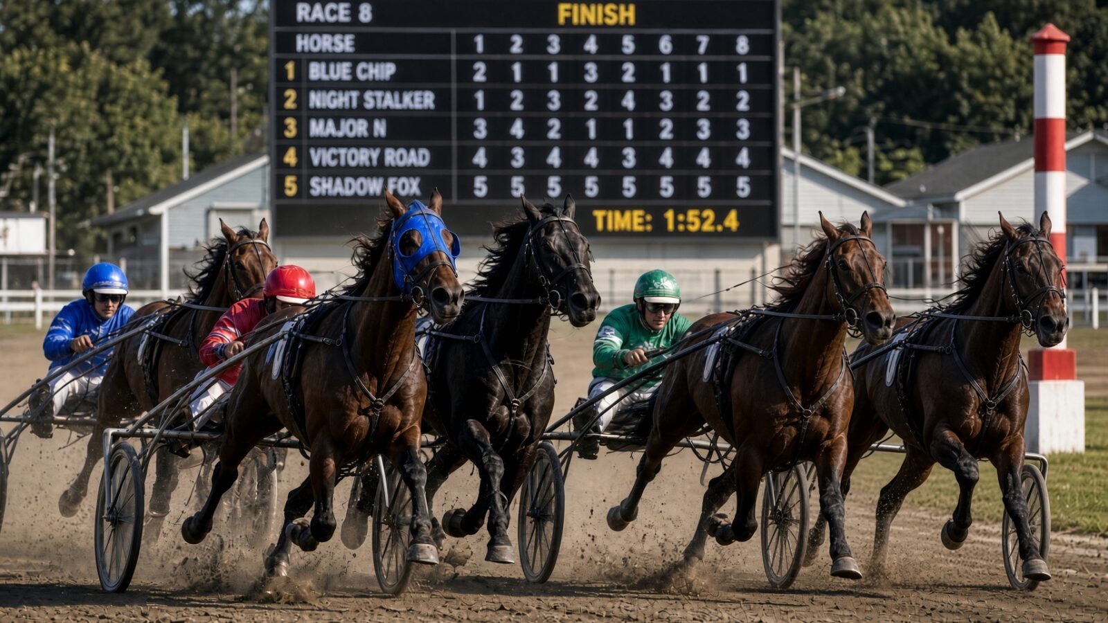 Breeders Crown eliminations: harness horses racing under the lights at Scioto Downs