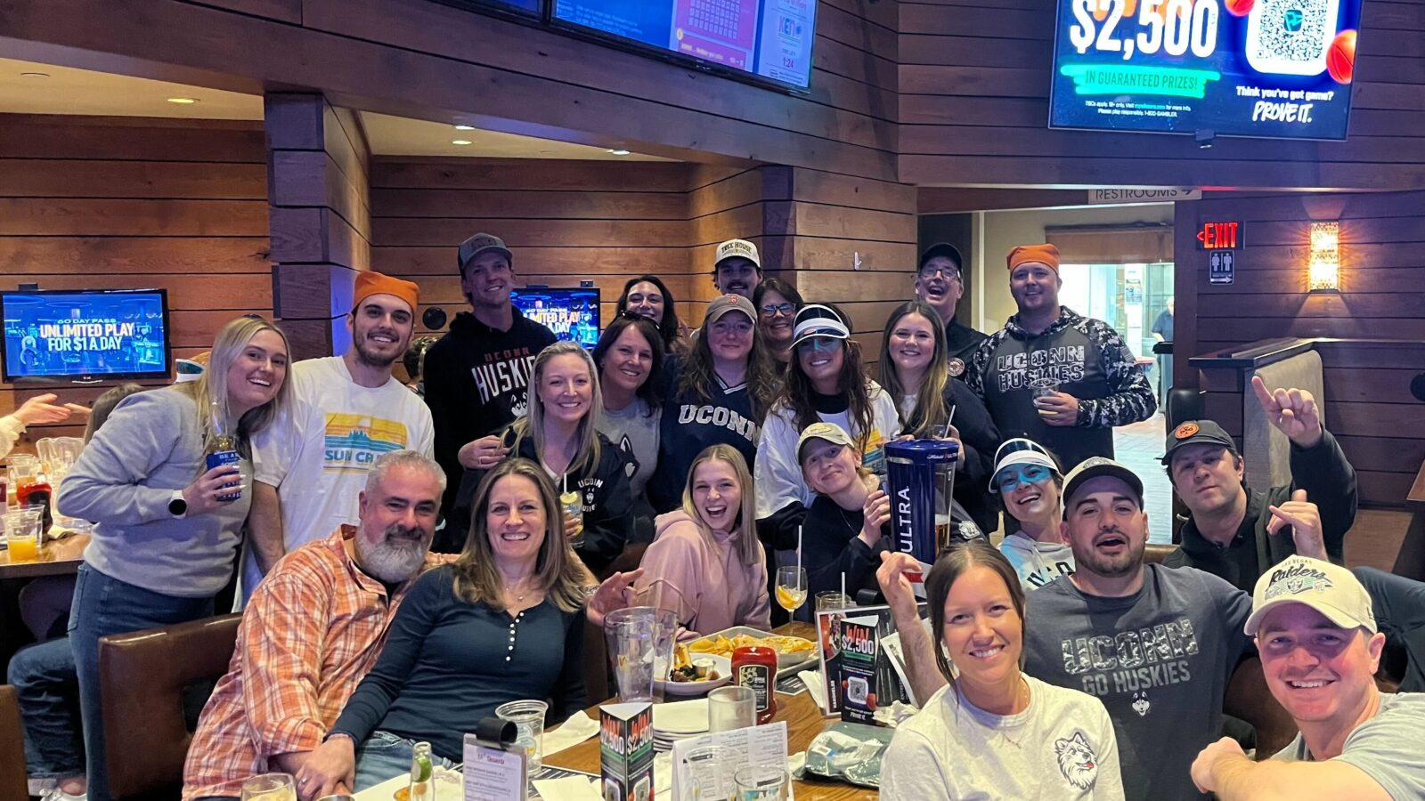 Fans watching March Madness at Bobby V’s Stamford during UConn vs Duke