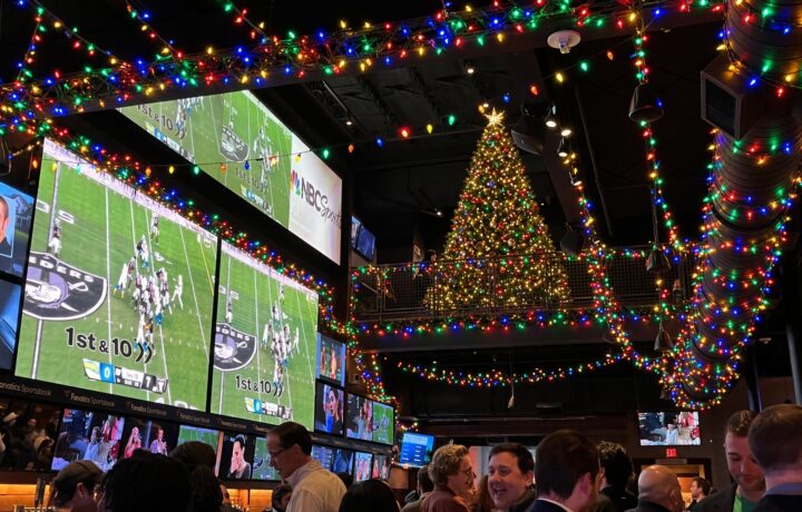 Holiday party venues in Stamford CT at Bobby V's Stamford, set up for a large group celebration.