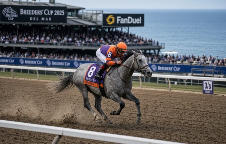 Breeders' Cup Juvenile 2026 favorite Hughes winning the American Pharoah Stakes at Santa Anita
